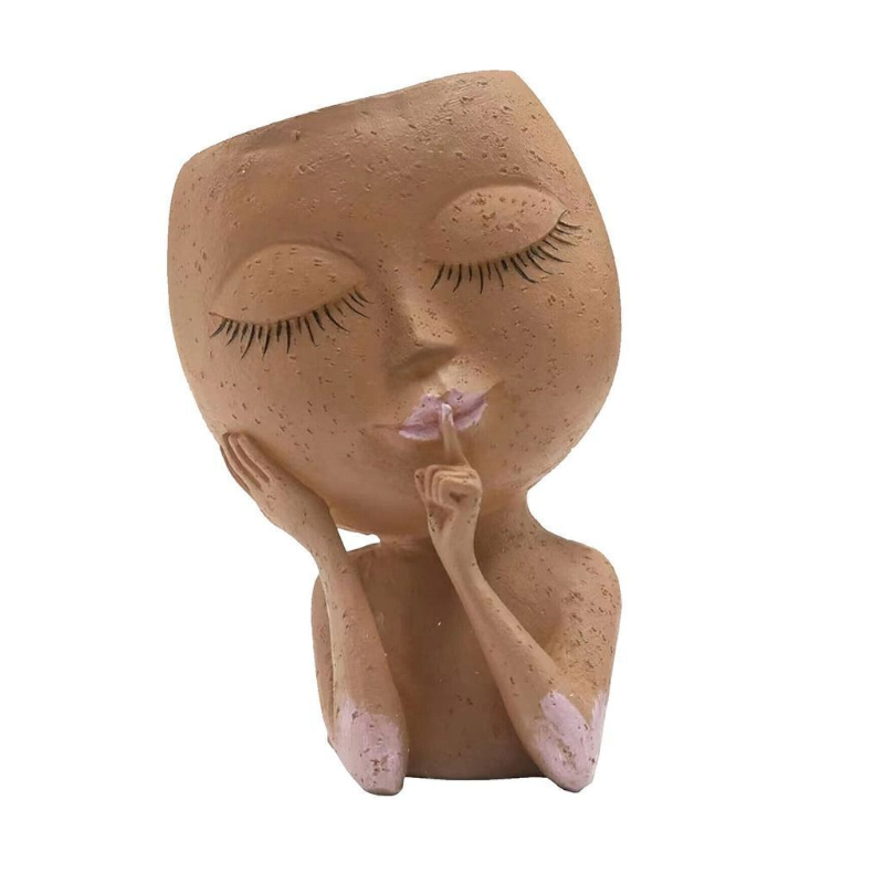 Face Planters Pots Unique Flower Resin Head With Drainage Hole