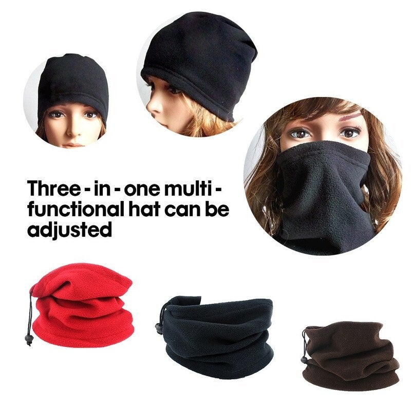 Fall Winter Unisex Polar Fleece Neck Warmer 3 In 1 Multifunctional Scarf Navy Blue