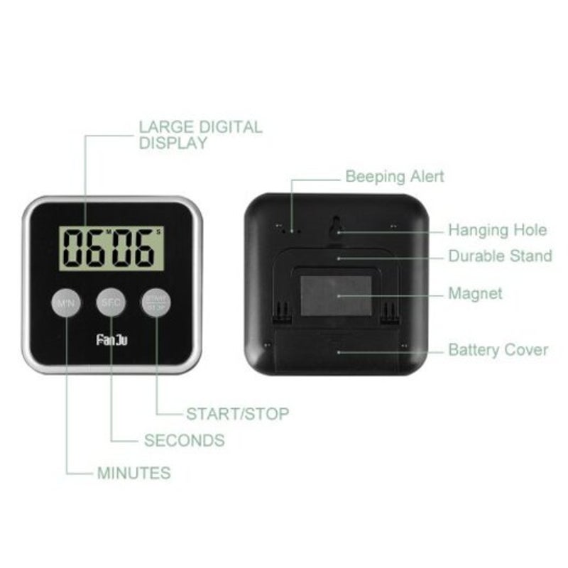Fj231 Digital Kitchen Timer With Big Display Loud Alarm Foldable Stand Countdown