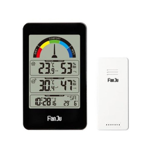 Fj3356 Weather Station Clock With Outdoor Sensor Temperature Humidity Meter Thermometer Black