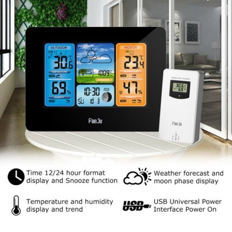 Fj3373b Wireless Weather Station Color Forecast With Temperature Humidity Outdoor Sensor
