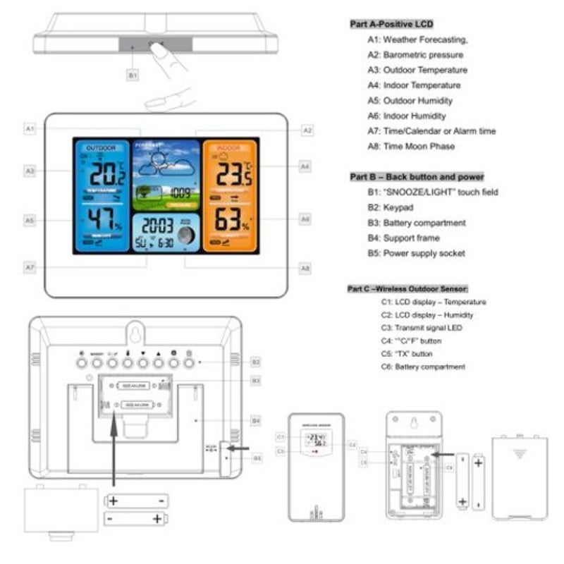 Fj3373b Wireless Weather Station Color Forecast With Temperature Humidity Outdoor Sensor