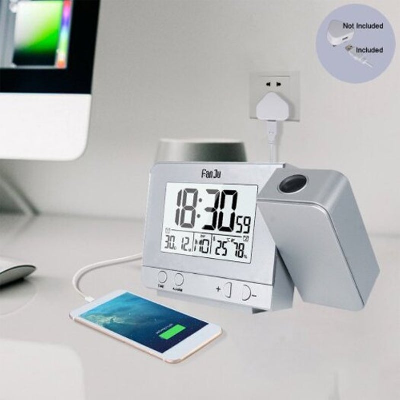Fj3531s Projection Alarm Clock Temperature Time With Usb Charger Port Humidity