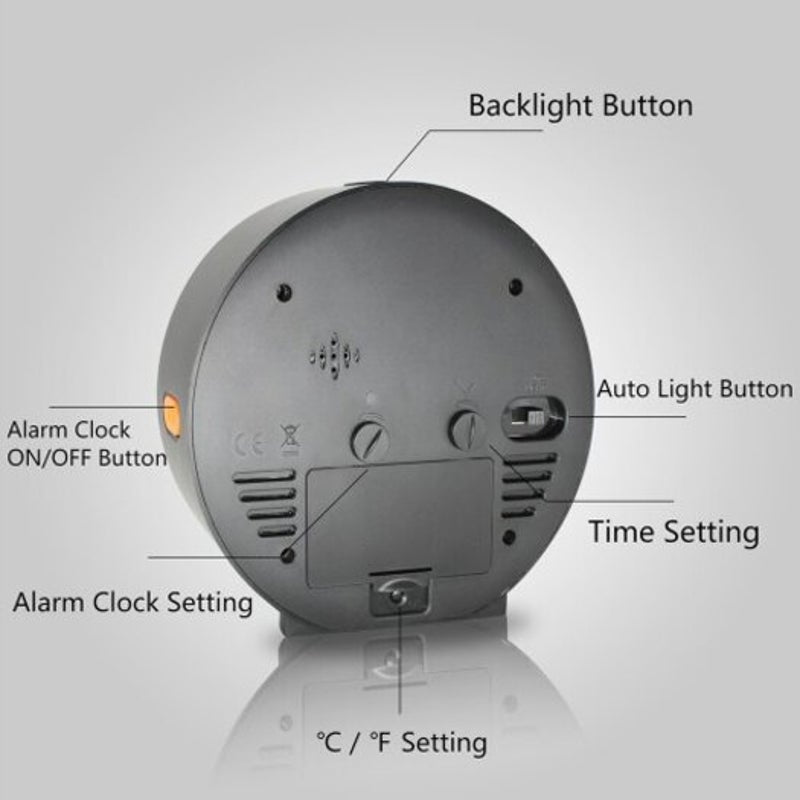 Fj5132b Alarm Clock Silent Small Analog Travel Automatic Backlight Temperature Humidity