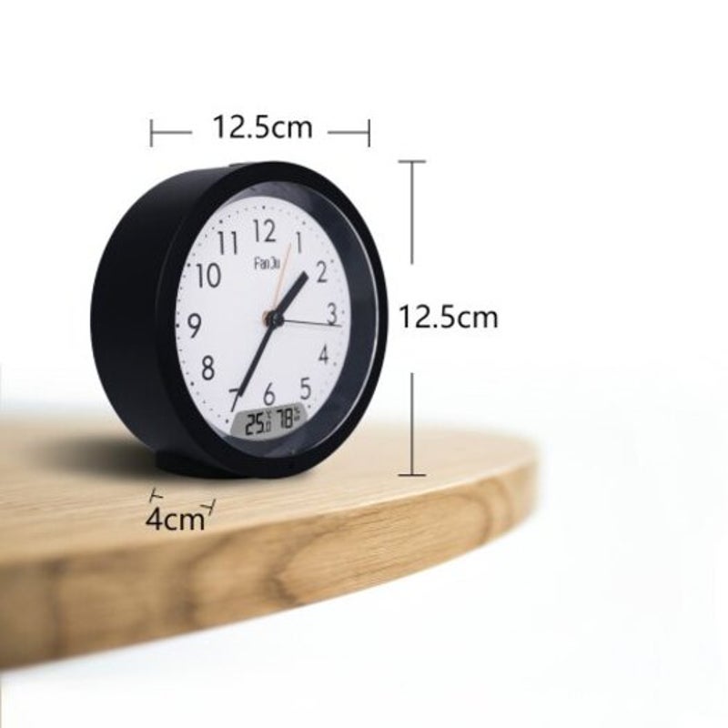 Fj5132b Alarm Clock Silent Small Analog Travel Automatic Backlight Temperature Humidity