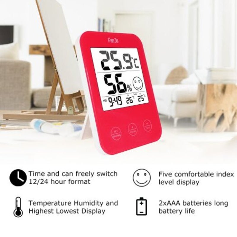 Fj718 Weather Station Digital Thermometer Hygrometer Clock With Temperature Humidity Red