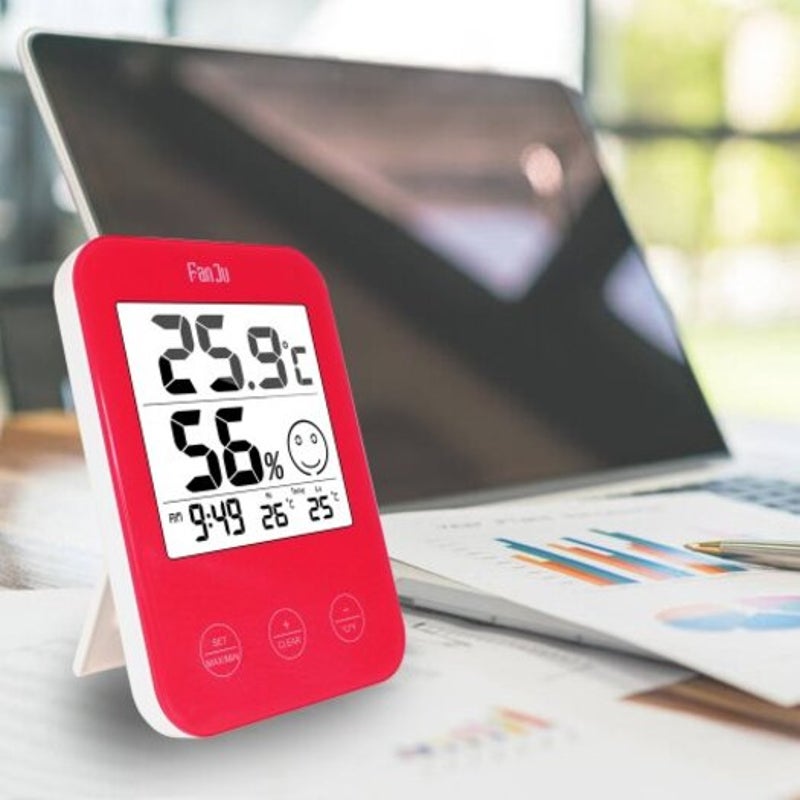 Fj718 Weather Station Digital Thermometer Hygrometer Clock With Temperature Humidity Red