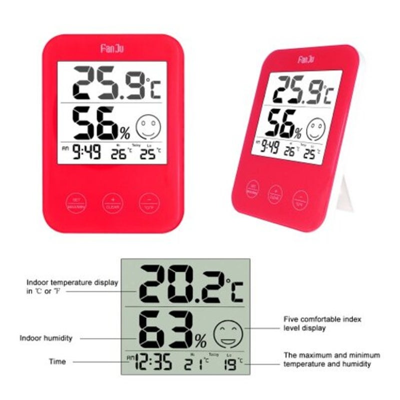 Fj718 Weather Station Digital Thermometer Hygrometer Clock With Temperature Humidity Red