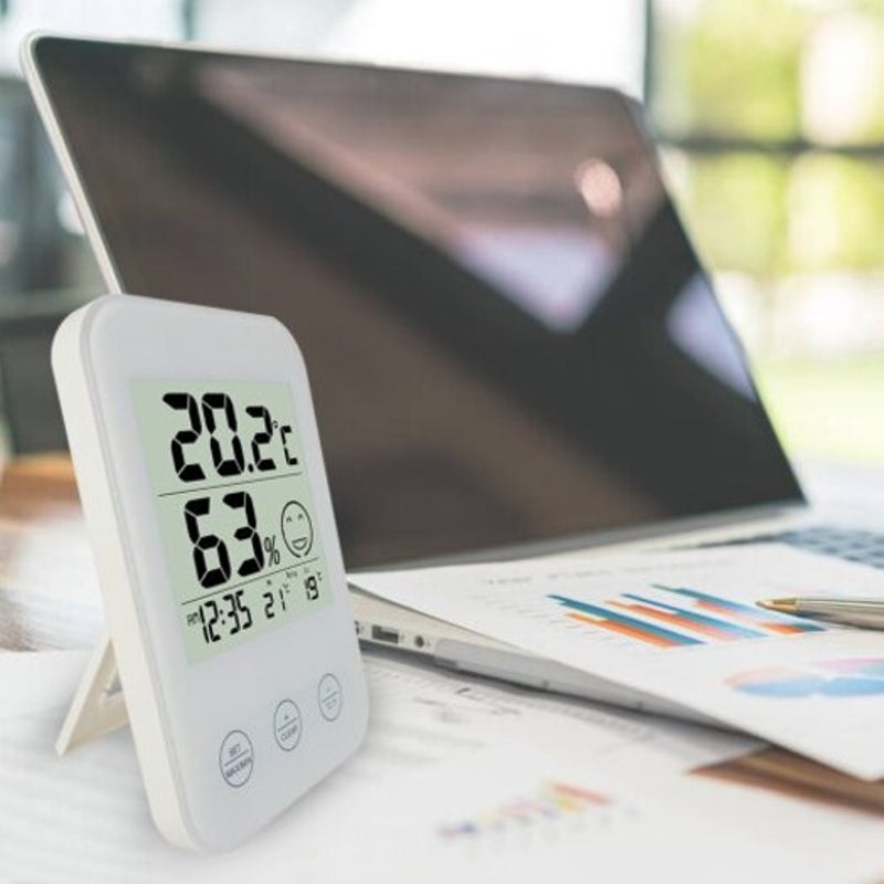 Fj718 Weather Station Digital Thermometer Hygrometer Clock With Temperature Humidity White
