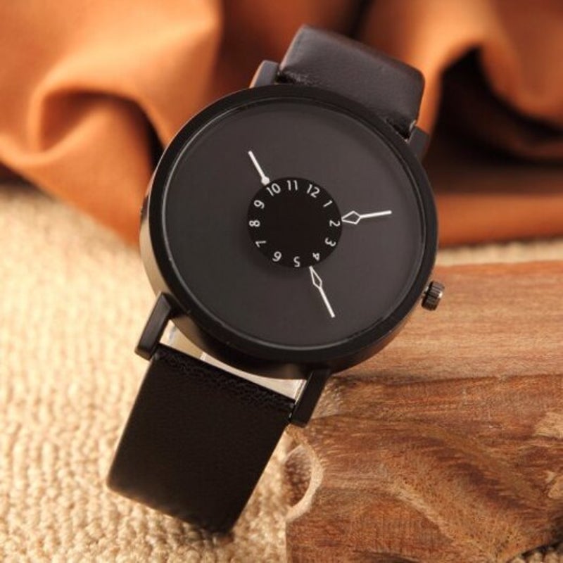 Veile Studios Fashion Creative Women Men Quartz Leather Watch Clock Black