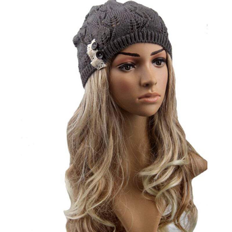 Costume Hats Headwear Fashion Knitted Lace Spliced Cap Beanies