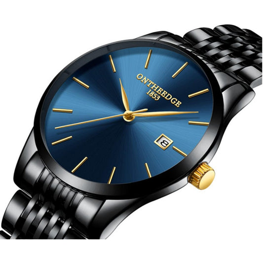 Ultra Thin Steel With Quartz Watch Calendar Waterproof Men's Black-Blue