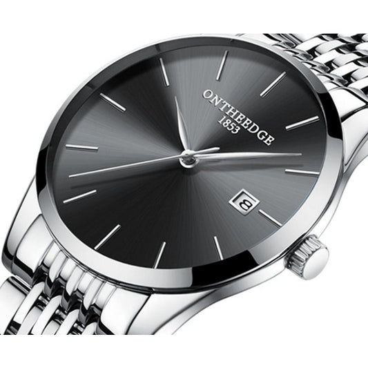Veile Studios Ultra Thin Steel With Quartz Watch Calendar Waterproof Men's Silver-Black