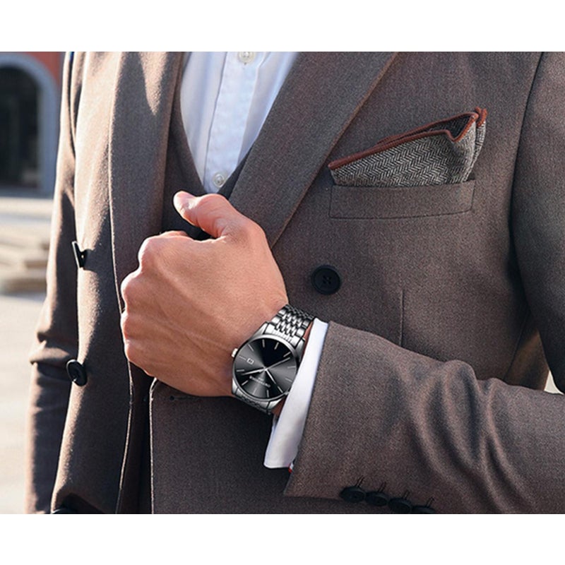 Veile Studios Ultra Thin Steel With Quartz Watch Calendar Waterproof Men's Silver-Black