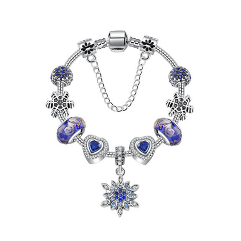 Veile Studios Fashion Creative Blue Crystal Snowflake Pendant Bracelet Diy Love Heart