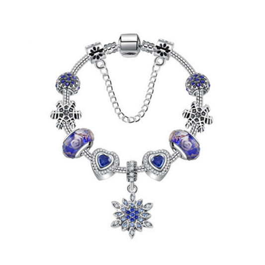 Veile Studios Fashion Creative Blue Crystal Snowflake Pendant Bracelet Diy Love Heart