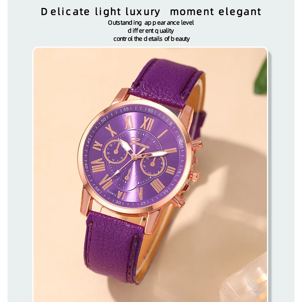 Veile Studios Fashion Women Watches Purple Leather Quartz Wristwatch Business Casual Ladies
