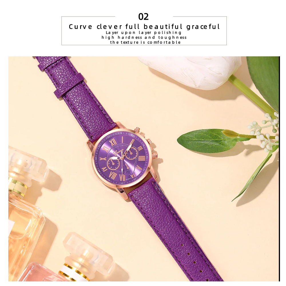 Veile Studios Fashion Women Watches Purple Leather Quartz Wristwatch Business Casual Ladies