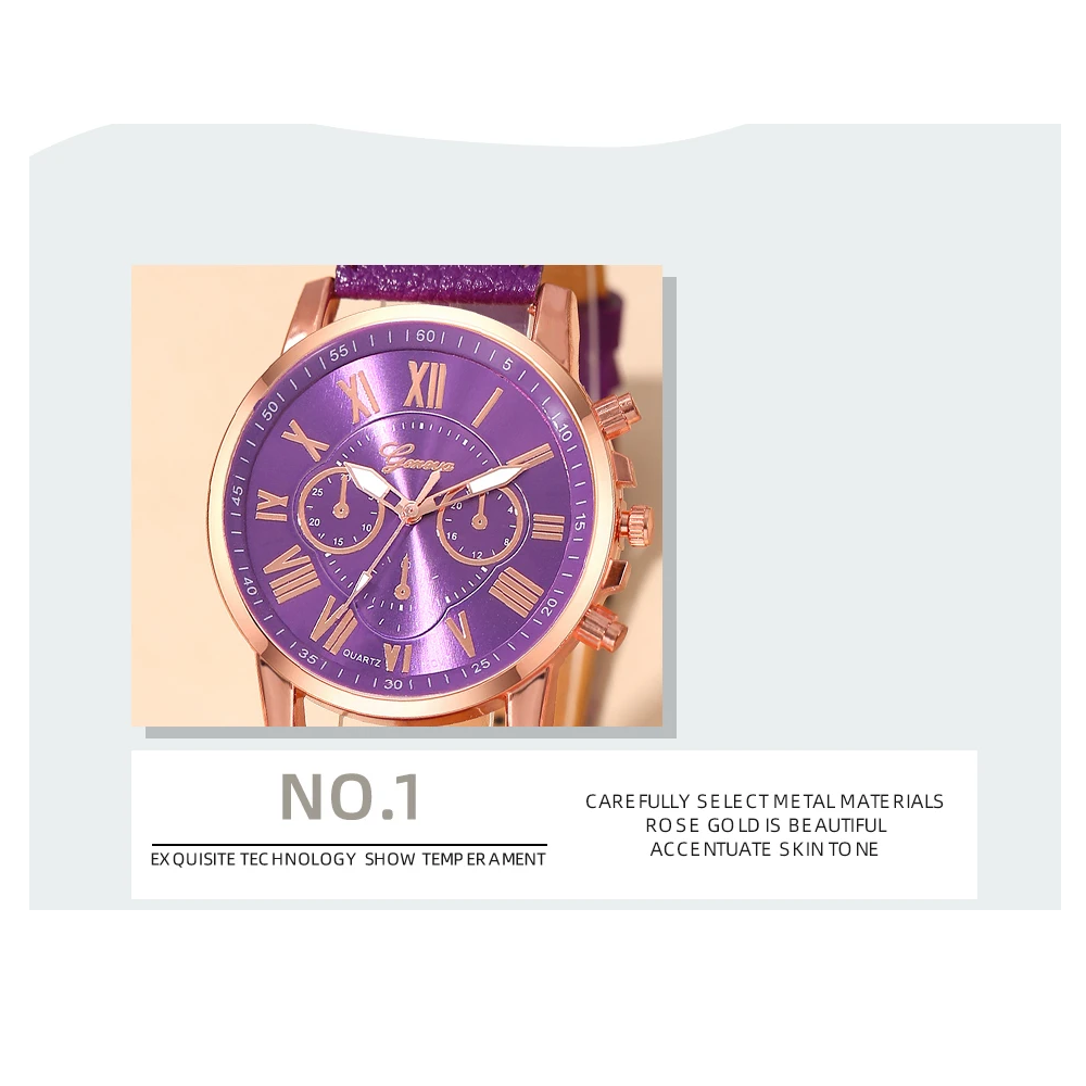 Veile Studios Fashion Women Watches Purple Leather Quartz Wristwatch Business Casual Ladies