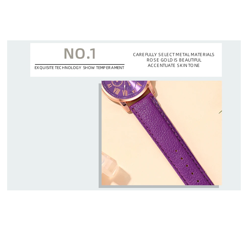 Veile Studios Fashion Women Watches Purple Leather Quartz Wristwatch Business Casual Ladies