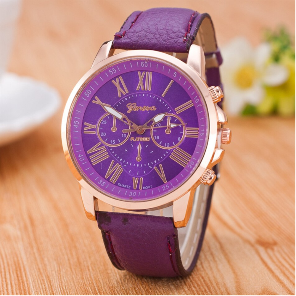 Veile Studios Fashion Women Watches Purple Leather Quartz Wristwatch Business Casual Ladies