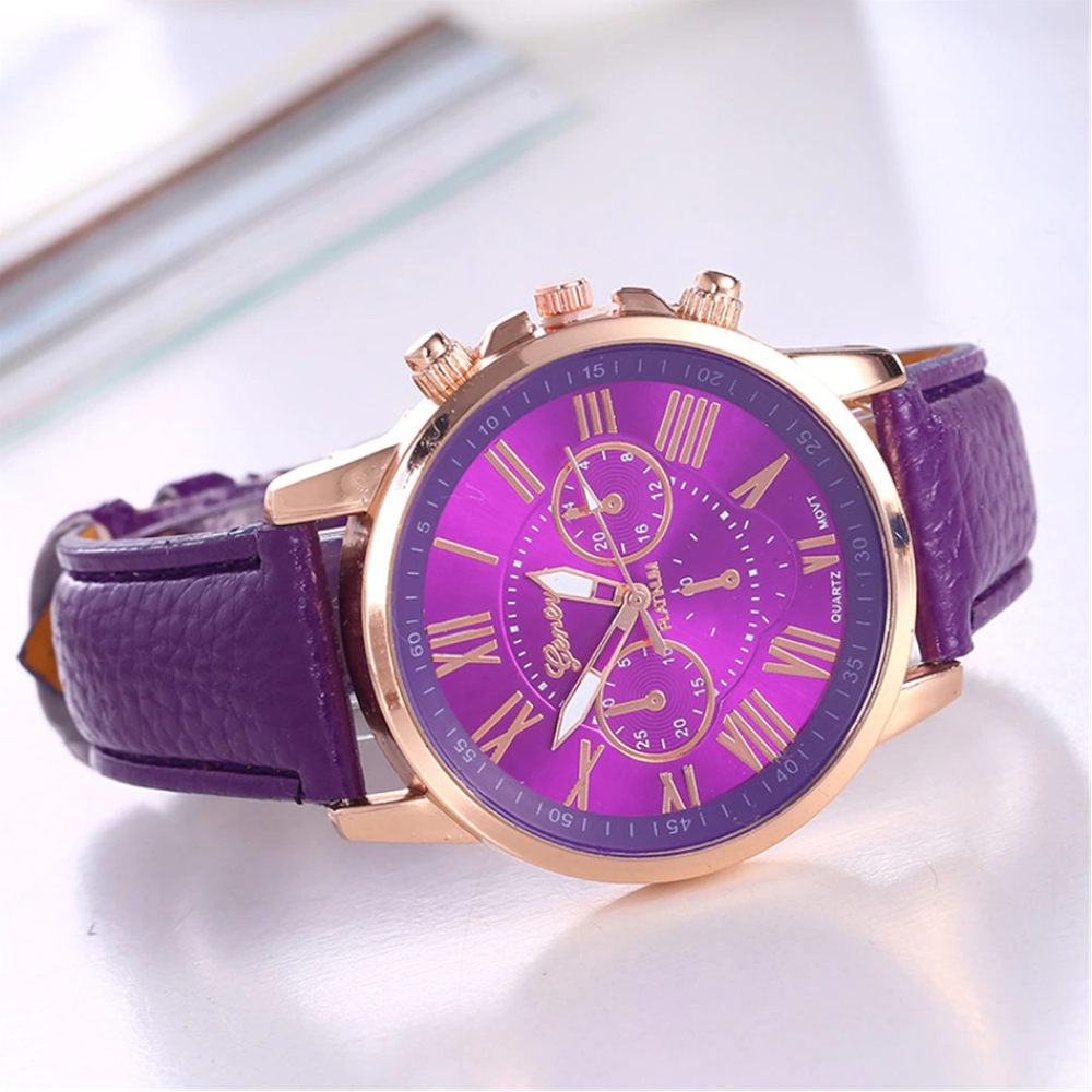 Veile Studios Fashion Women Watches Purple Leather Quartz Wristwatch Business Casual Ladies