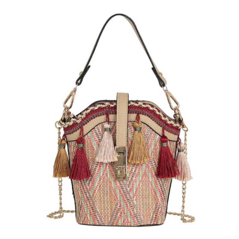 Fashion Shell Bucket Tassel Straw Beach Ladies Shoulder Messenger Bag Handbag