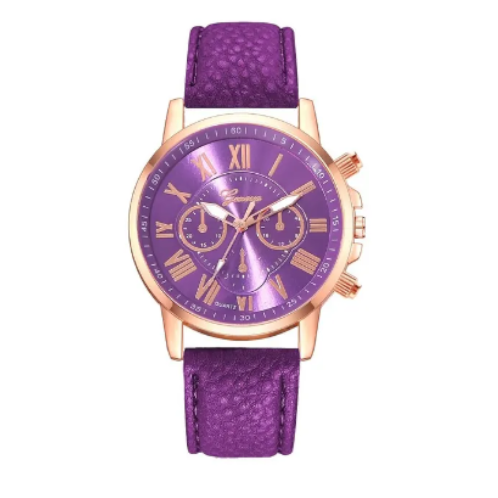 Veile Studios Fashion Women Watches Purple Leather Quartz Wristwatch Business Casual Ladies