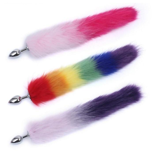 Faux Fur Rainbow Anal Plug Tail Kitten Pet Play Bdsm