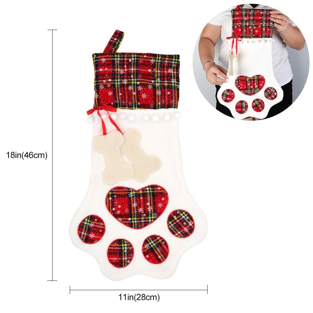 Red Or Blue Plaid Paw Shaped Pet Christmas Stocking For Dogs Cats