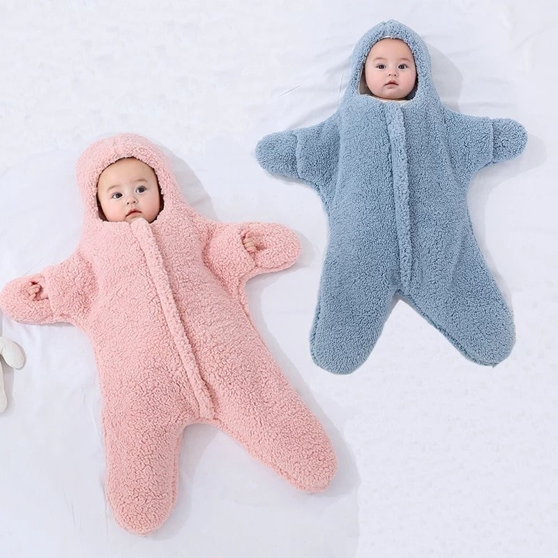 Baby Starfish Lamb Velvet Sleeping Bag Comfortable Newborn Male And Female Outing Winter Quilt Plus Cotton Thickening