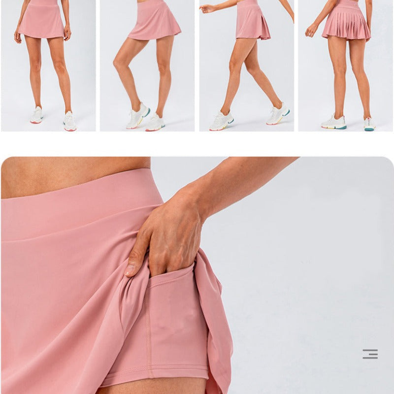 Activewear Tennis Skirt With Zipped Pocket Women Pleated Sports Skirt.