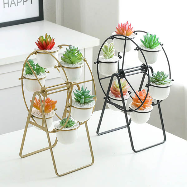 Ferris Wheel Flower Pot Stand With 6 Succulent Plant Pots