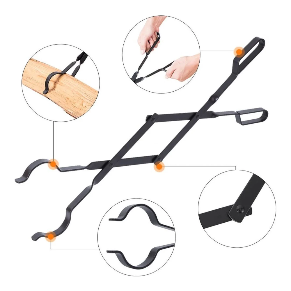 Fire Pit Tongs - Fireplace Accessories Fireplaces Tool For Outdoor Indoor Camping Wood Stoves Pits Black Steel 26 Inch