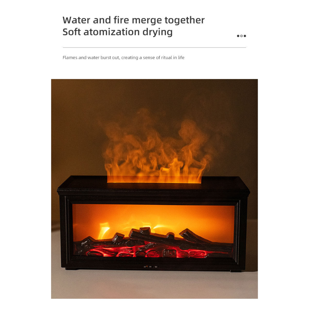 Fireplace Flame Effect Aroma Diffuser & Humidifier With 7 Colour Light Timer Remote Control(Black)