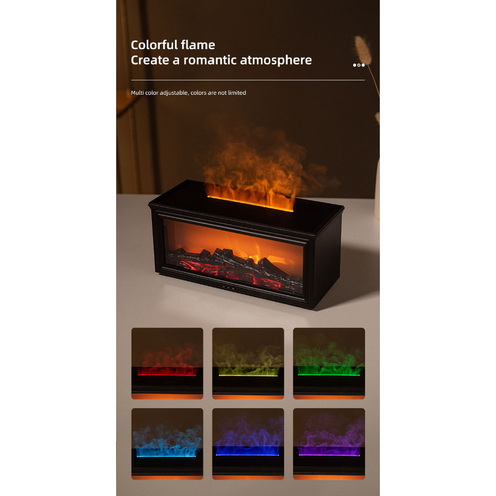 Fireplace Flame Effect Aroma Diffuser & Humidifier With 7 Colour Light Timer Remote Control(Black)