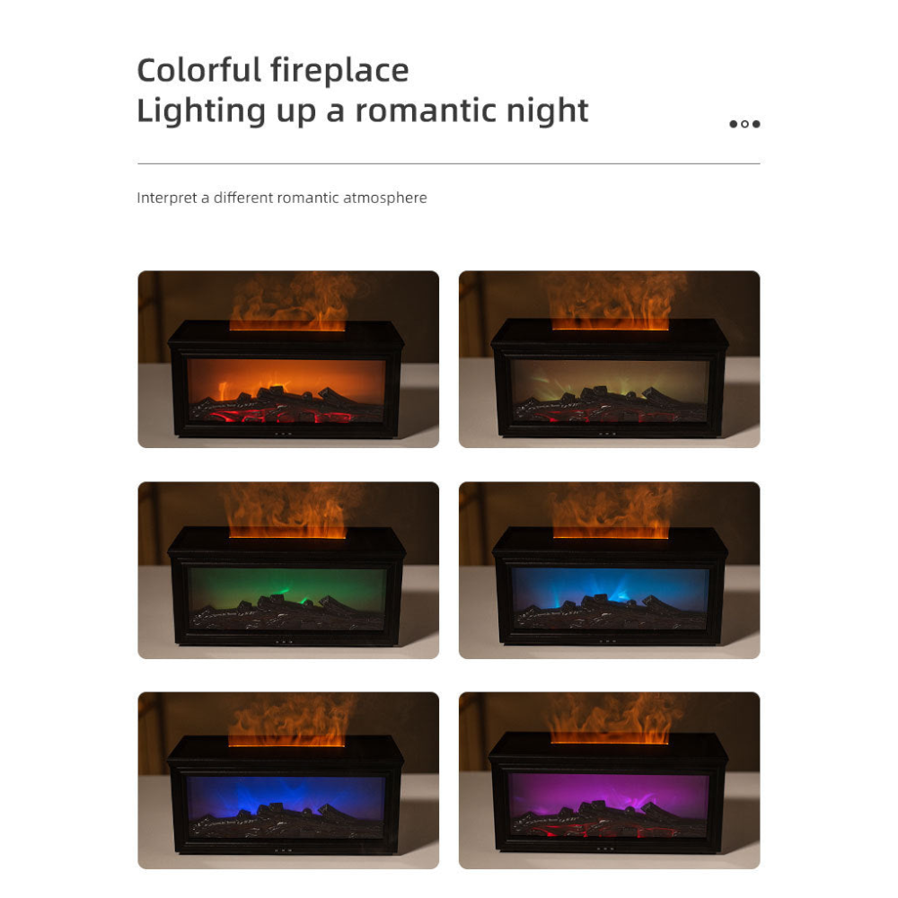 Fireplace Flame Effect Aroma Diffuser & Humidifier With 7 Colour Light Timer Remote Control(Black)