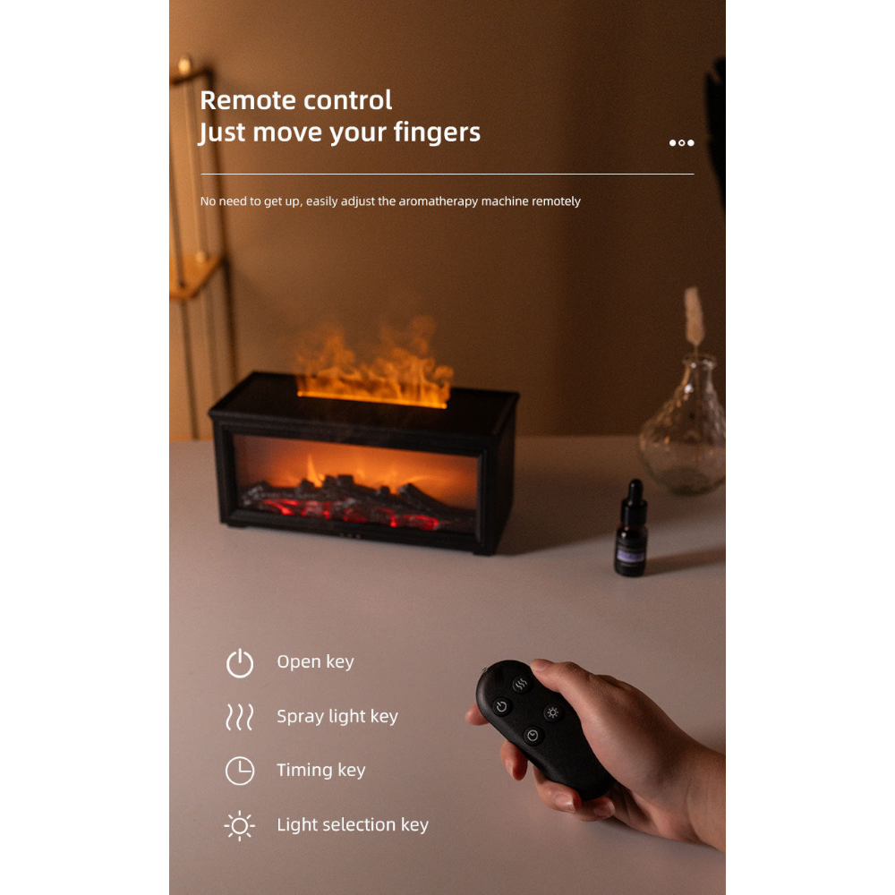 Fireplace Flame Effect Aroma Diffuser & Humidifier With 7 Colour Light Timer Remote Control(Black)