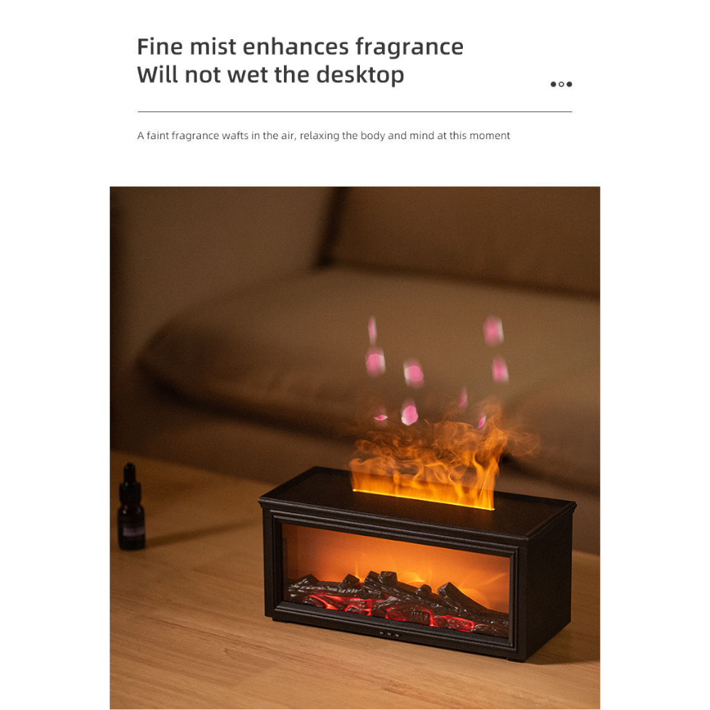 Fireplace Flame Effect Aroma Diffuser & Humidifier With 7 Colour Light Timer Remote Control(Black)