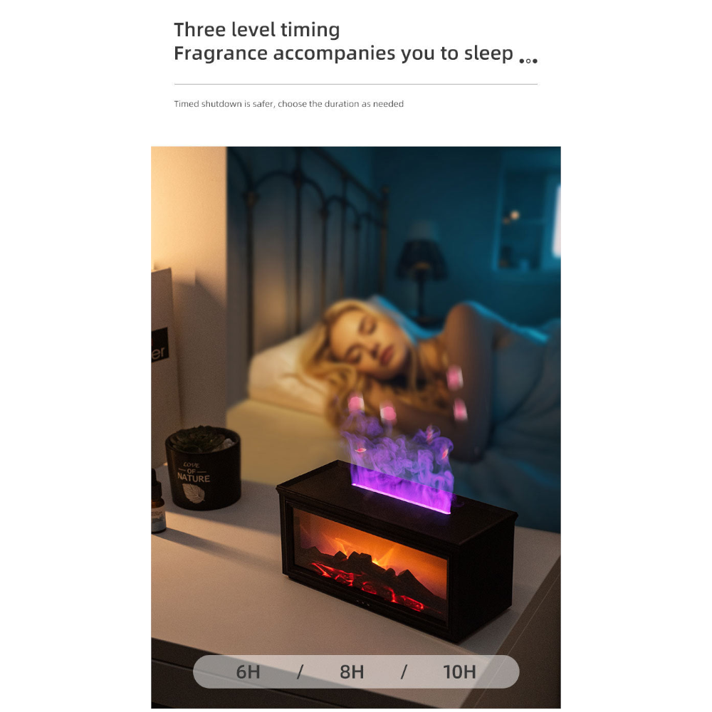 Fireplace Flame Effect Aroma Diffuser & Humidifier With 7 Colour Light Timer Remote Control(Black)