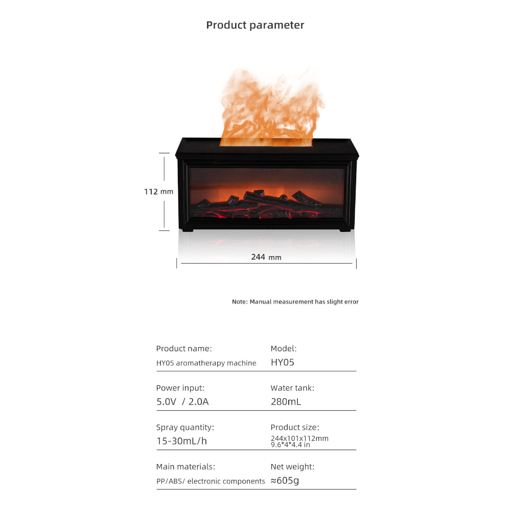 Fireplace Flame Effect Aroma Diffuser & Humidifier With 7 Colour Light Timer Remote Control(Black)