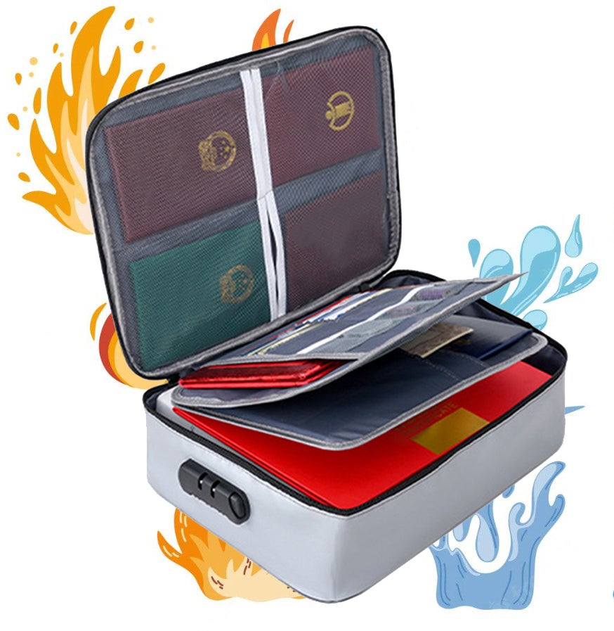 Fireproof Document Bag With Lock Important Organizer Holder Waterproof Portable File Storage Box