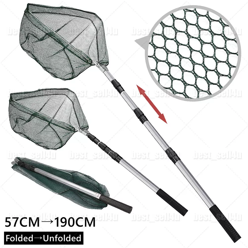 Fishing Net Landing Mesh Catch Tool Telescopic Pole Folding Handle Foldable