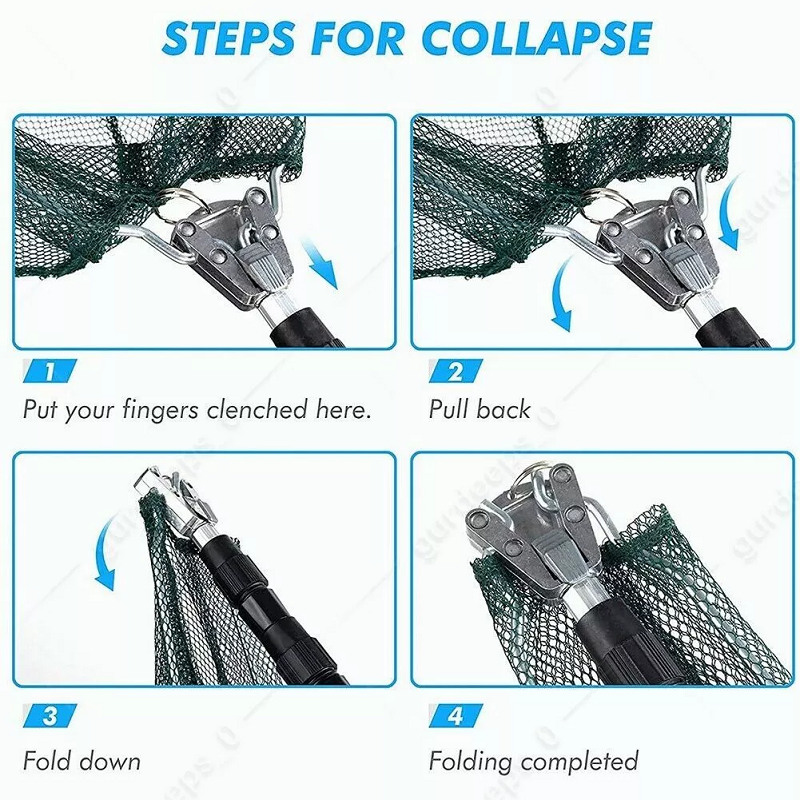 Fishing Net Landing Mesh Catch Tool Telescopic Pole Folding Handle Foldable