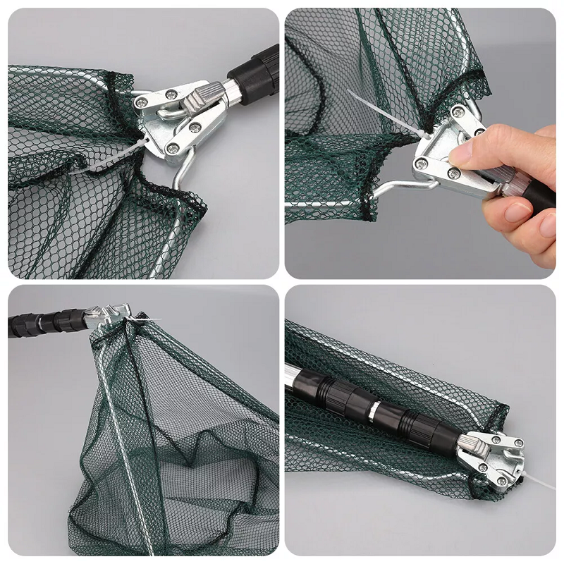 Fishing Net Landing Mesh Catch Tool Telescopic Pole Folding Handle Foldable