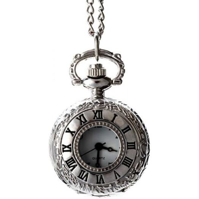 Veile Studios Flip Quartz Pocket Watch Steel Chain Necklace Silver