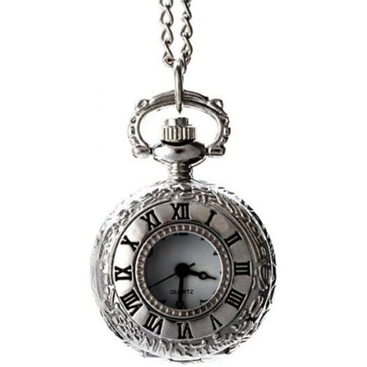 Veile Studios Flip Quartz Pocket Watch Steel Chain Necklace Silver