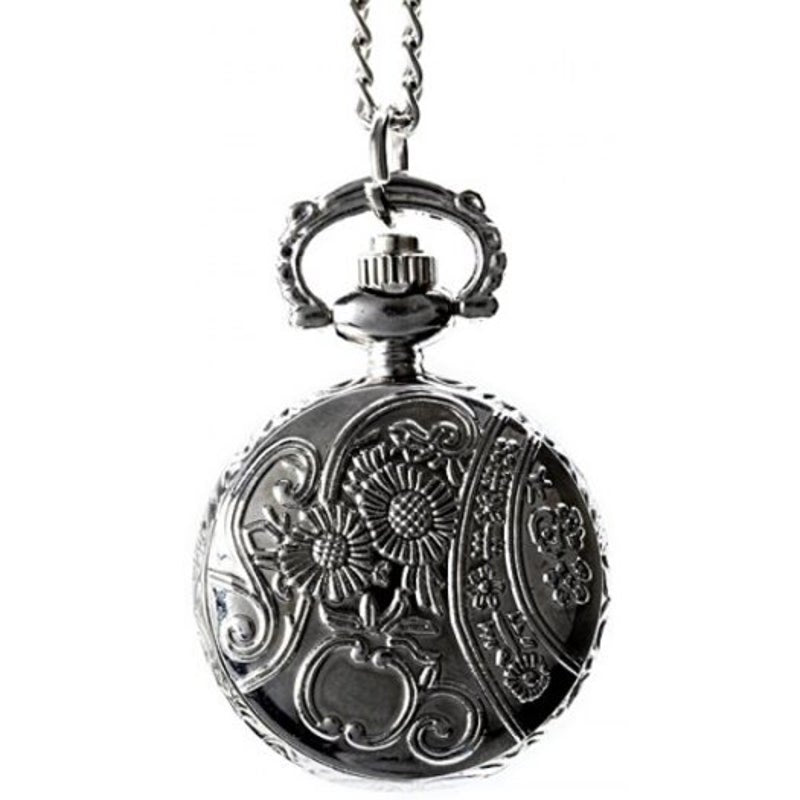 Veile Studios Flip Quartz Pocket Watch Steel Chain Necklace Silver