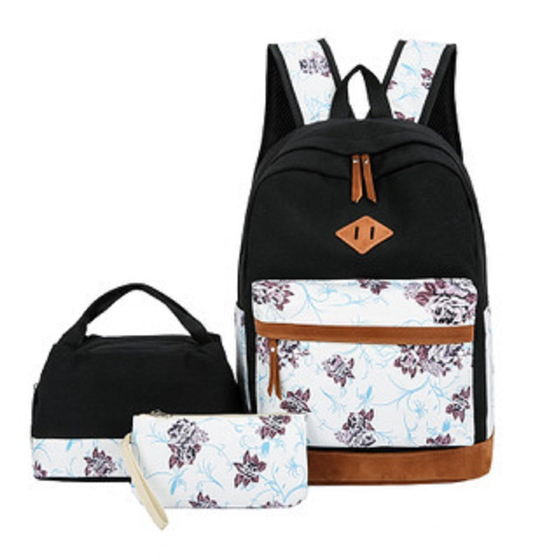 Floral Bags 3Pcs Schoolbag Backpack Lunch And Wallets