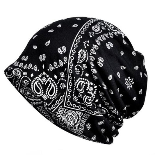 Flower Pattern Fashion Dual Purpose Scarf Hat Black